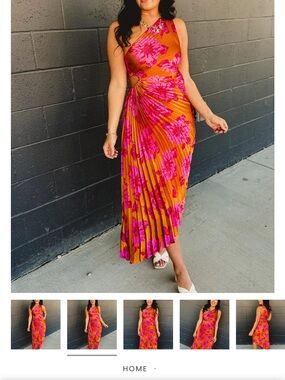 Mango One-Shoulder Orange Dress with Pink Floral Print